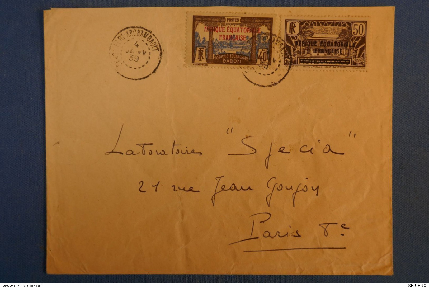 E11 AEF GABON BELLE LETTRE 1939 POUR PARIS RUE GOUJON 8 EME .DEBUT GUERRE - Storia Postale