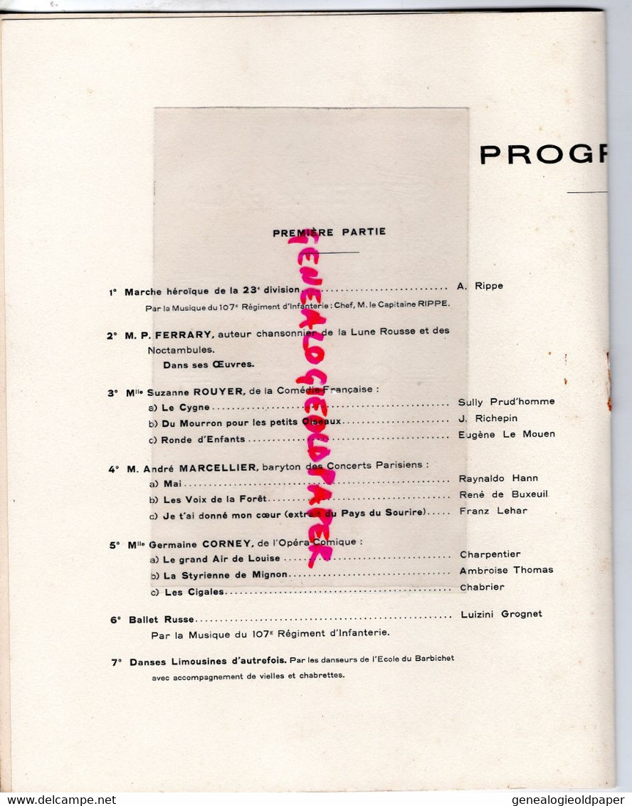 87-LIMOGES-GUERRE PROGRAMME SOIREE GALA OFFICIERS RESERVE -CONGRES XII REGION-1933-CIRQUE THEATRE-SOISSONS PIERRE LISSAC - Historical Documents