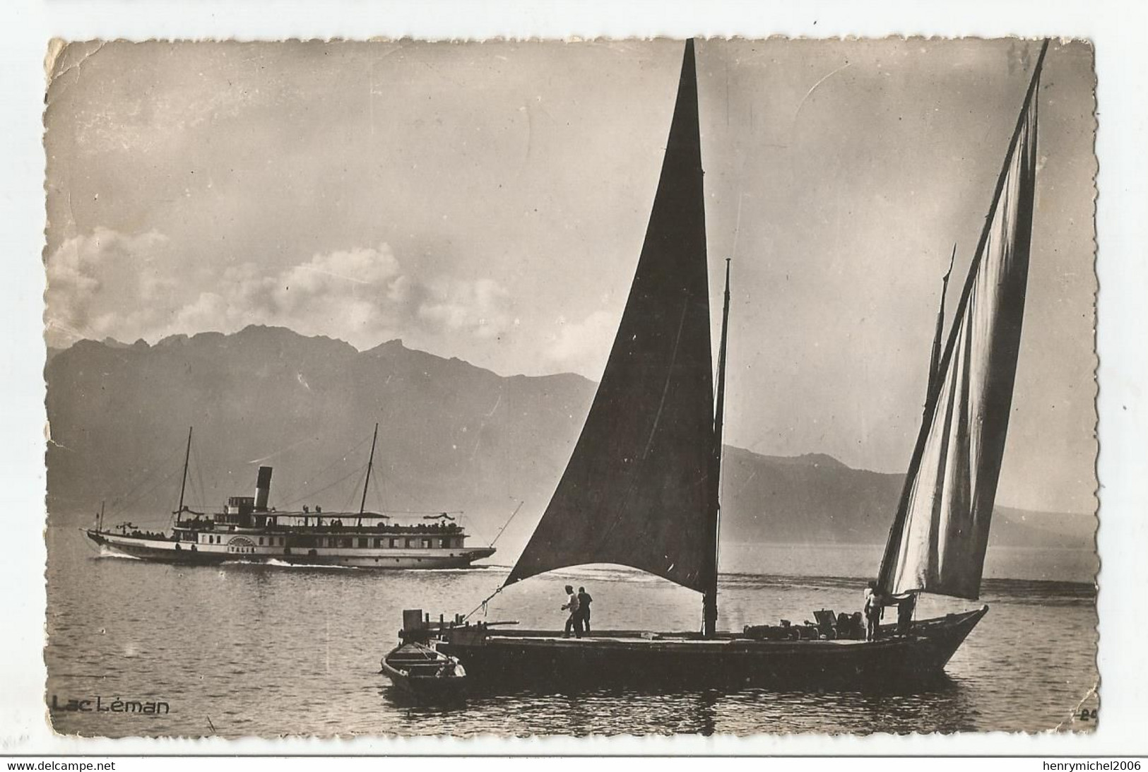 Sur Le Lac Léman Bateau Vapeur Italie  Et Transport Barque Voilier Cachet Thonon Les Bains 74 Haute Savoie - Sailing Vessels