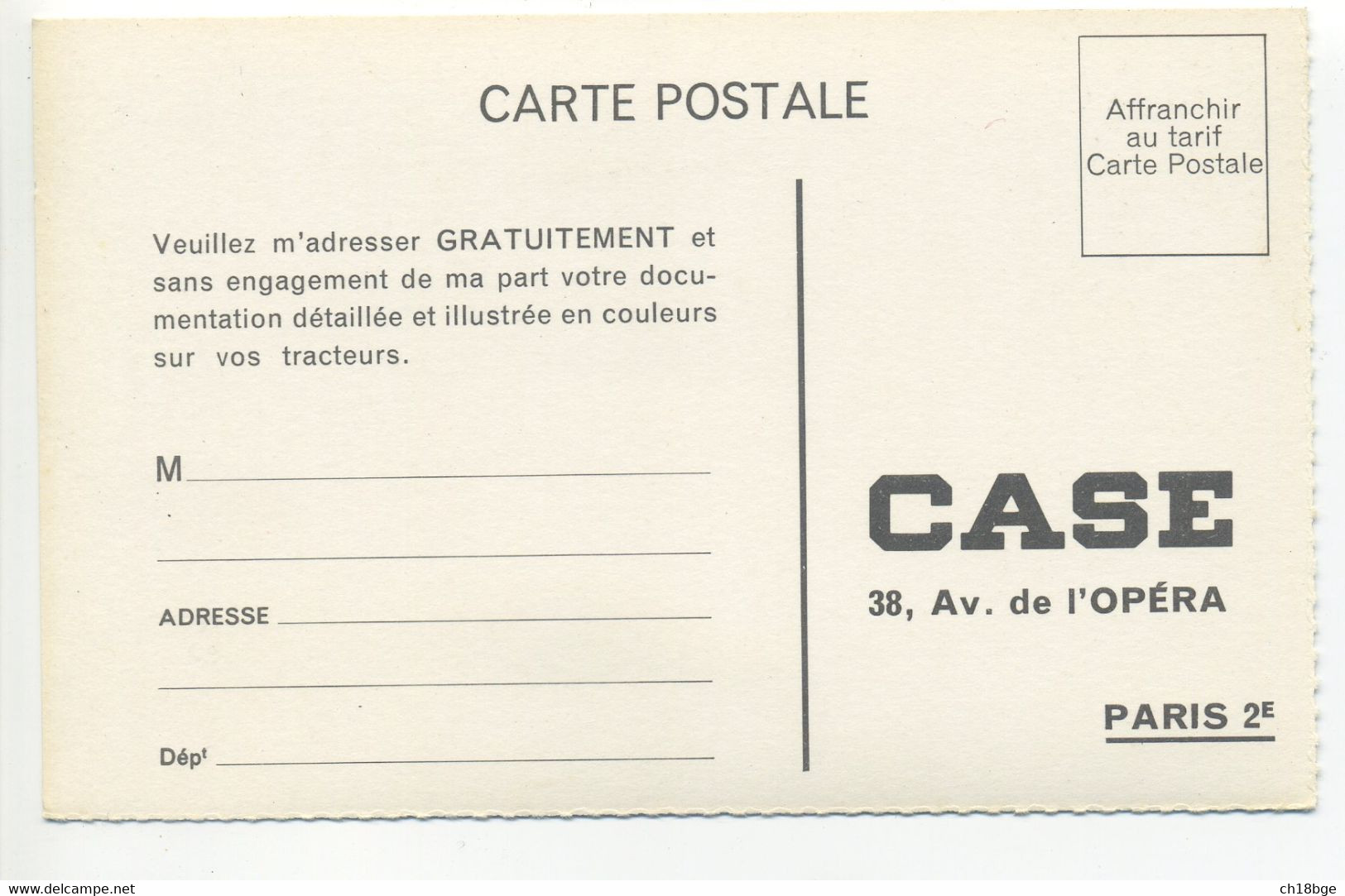 PUB Carte Publicitaire Format CPA (9x13,8cm) -  Agriculture CASE Tracteur - Tractores