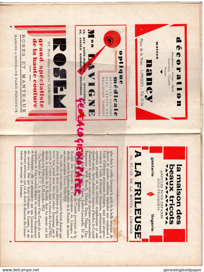 87-LIMOGES- PROGRAMME CONCERTS CONSERVATOIRE-SALLE BERLIOZ-1934-1935-RITTE CIAMPI-AURICE FAURE-DUSSAGNE RENAULT- - Programmes