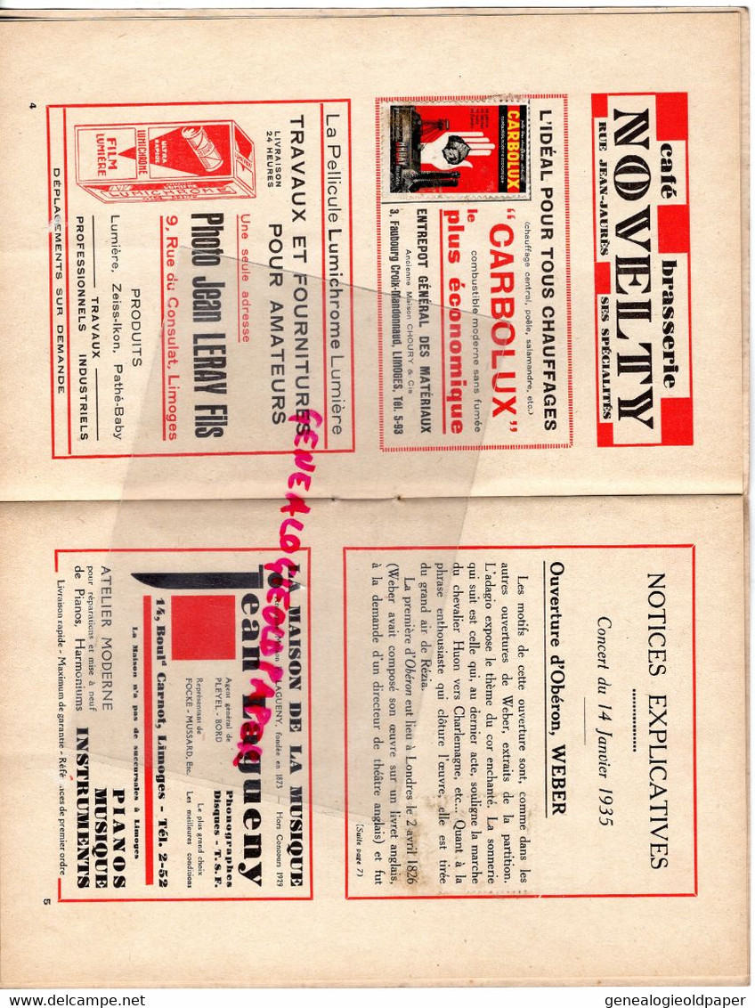 87-LIMOGES- PROGRAMME CONCERTS CONSERVATOIRE-SALLE BERLIOZ-1934-1935-RITTE CIAMPI-AURICE FAURE-DUSSAGNE RENAULT- - Programme