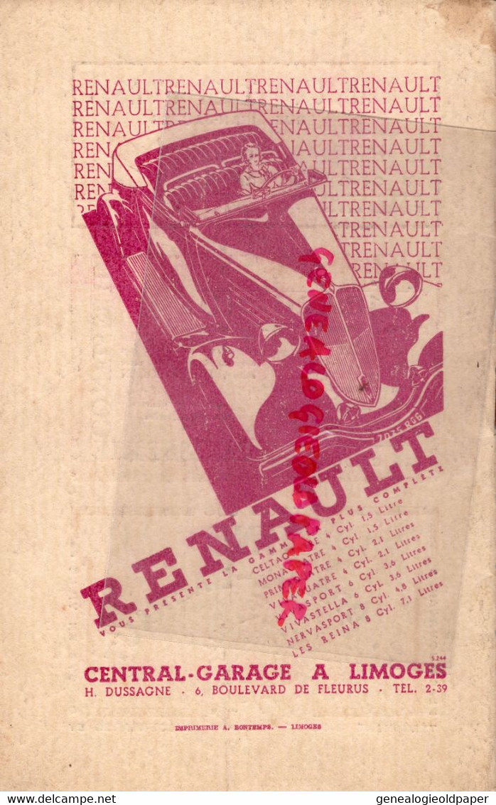 87-LIMOGES- PROGRAMME CONCERTS CONSERVATOIRE-SALLE BERLIOZ-1934-1935-RITTE CIAMPI-AURICE FAURE-DUSSAGNE RENAULT-