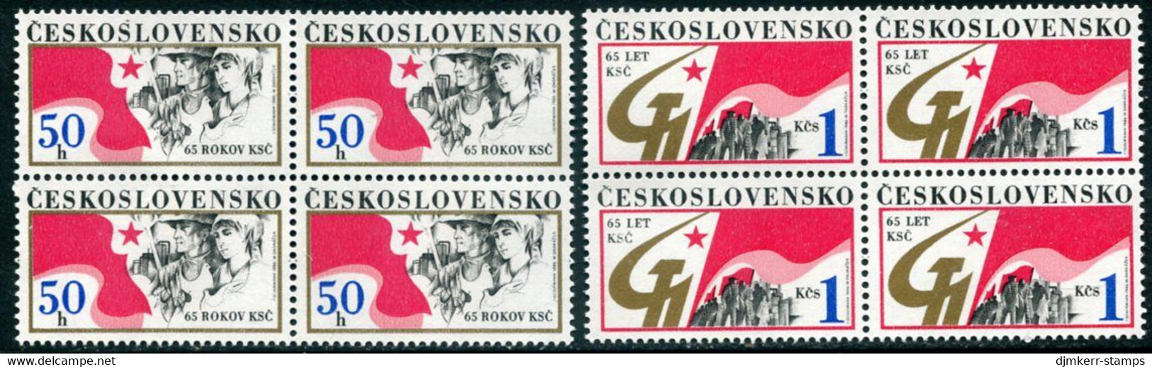 CZECHOSLOVAKIA 1986 Communist Party Anniversary Blocks Of 4 MNH / **.  Michel 2855-56 - Nuovi