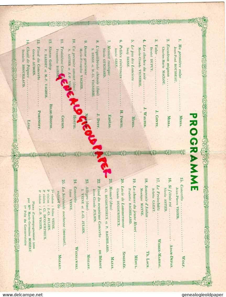 87-LIMOGES- PROGRAMME AUDITION MUSICALE-MME P. CANARD DUPUY 1ER PRIX CONSERVATOIRE-14 AVENUE TURENNE-1951 - Programmes