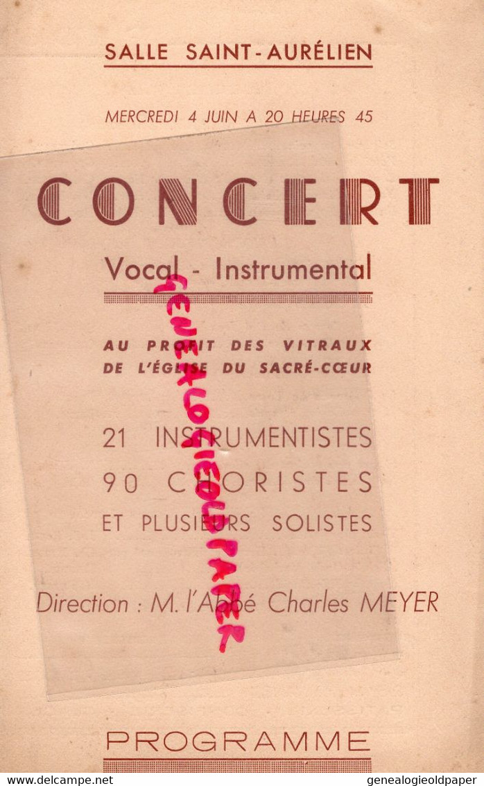 87-LIMOGES- PROGRAMME CONCERT SALLE SAINT AURELIEN-EGLISE SACRE COEUR-ABBE CHARLES MEYER-LAGUENY-DESCHAMPS- JALINAUD - Programas