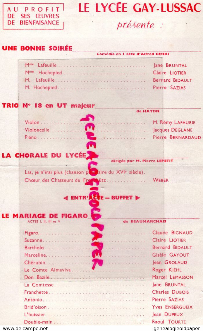 87-LIMOGES- RARE  PROGRAMME SALLE BERLIOZ-20 MARS 1947-FETE DU LYCEE GAY LUSSAC-ECOLE - Programmes