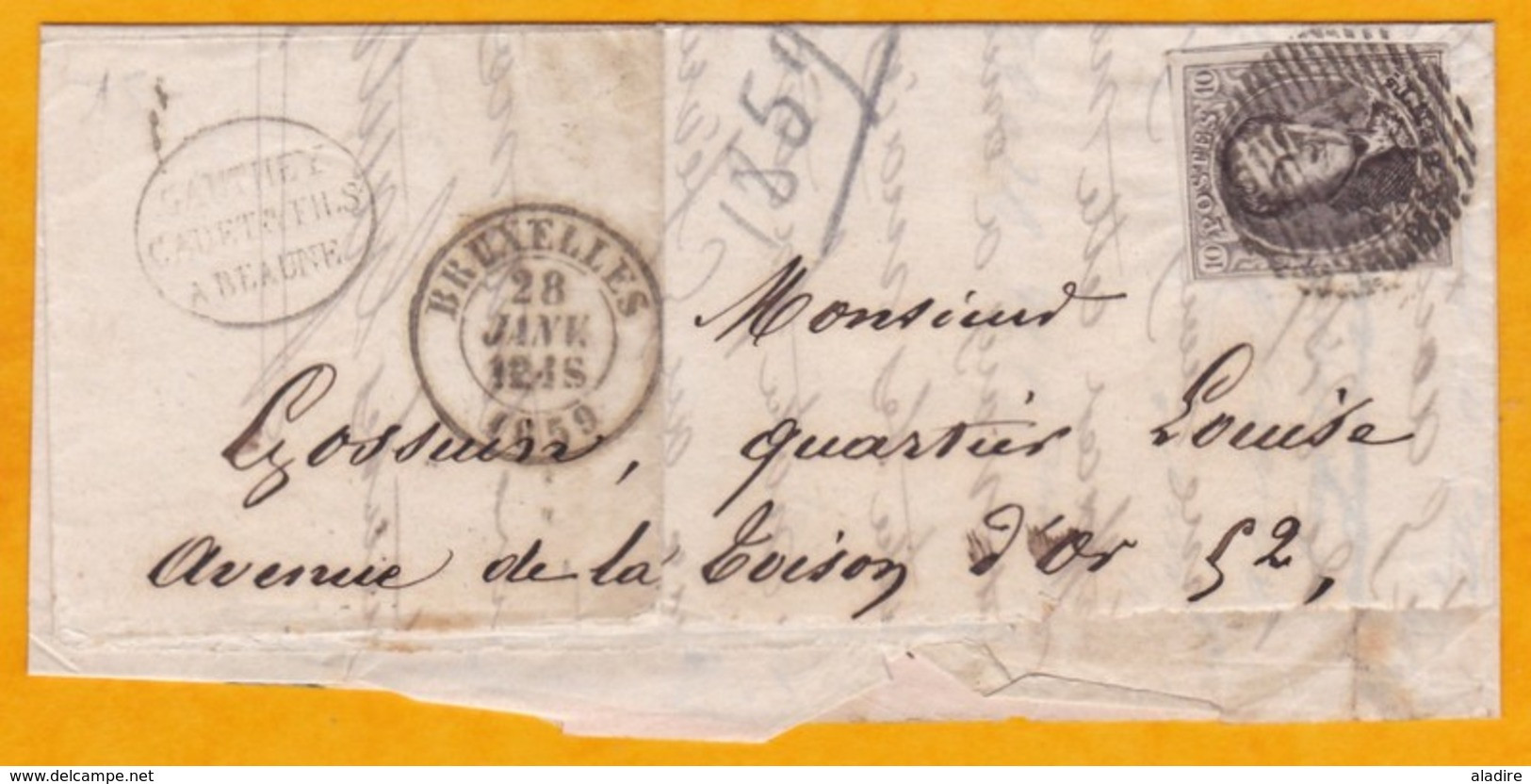 1859 -  Portion De Lettre écrite à Beaune, France Pour Bruxelles ? ! - Timbre Et Oblitération Belges YT 10 Avec Voisins - 1858-1862 Medaillen (9/12)