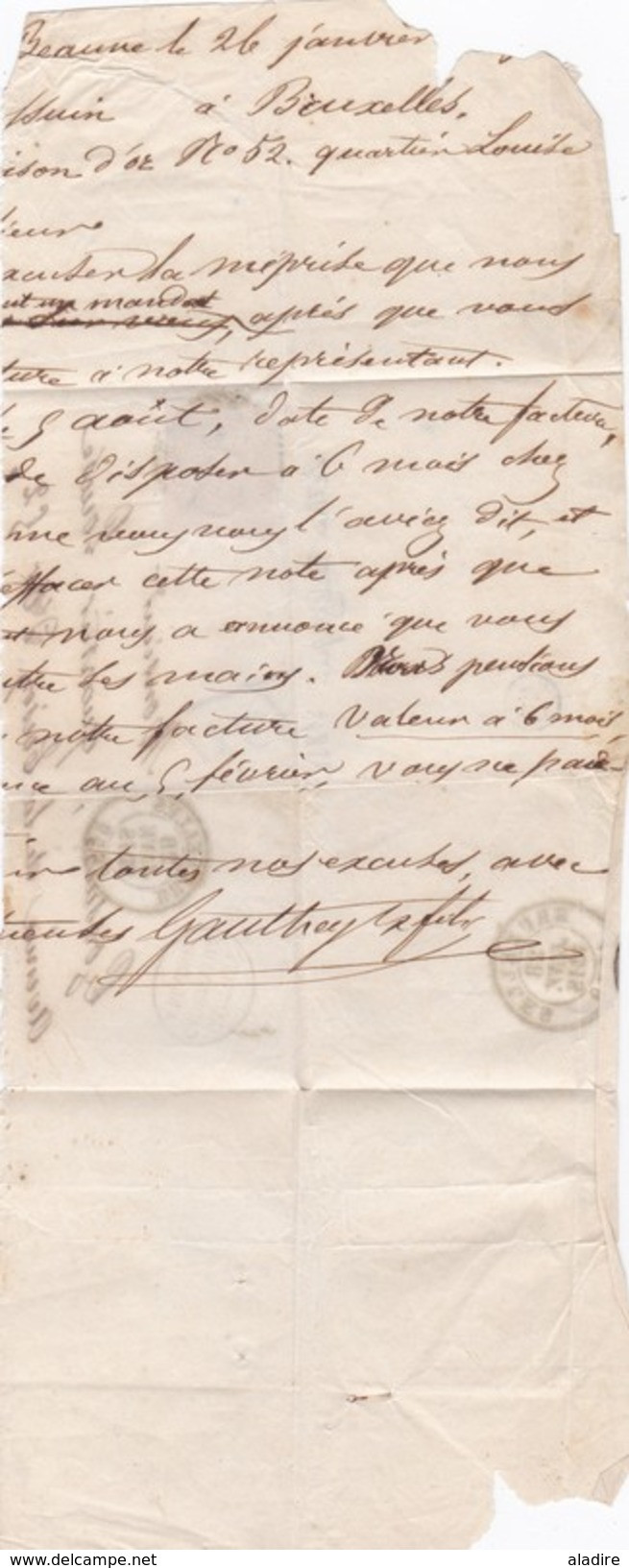 1859 -  Portion De Lettre écrite à Beaune, France Pour Bruxelles ? ! - Timbre Et Oblitération Belges YT 10 Avec Voisins - 1858-1862 Médaillons (9/12)