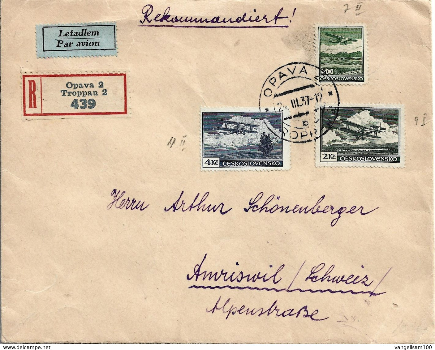 CZECHOSLOVAKIA Registered Cover, Posted 3 Stamps COVER USED - Briefe U. Dokumente