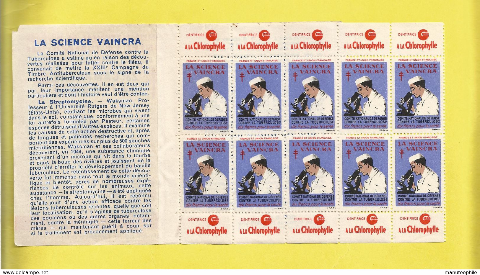 Erinnophilie Carnet Timbre Antituberculeux B C G  Complet Neuf Contre La Tuberculose 1953  Avec Bandes Publicitaires - Antituberculeux
