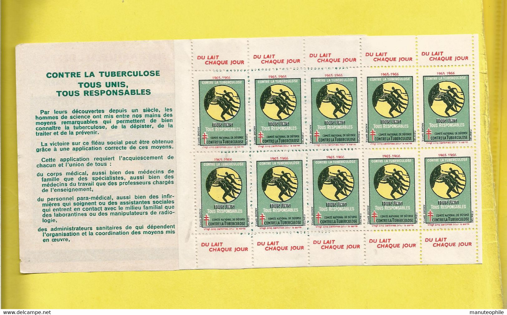 Erinnophilie Carnet Timbre Antituberculeux B C G  Complet Neuf Contre La Tuberculose 1965 1966 Avec Bandes Publicitaires - Tegen Tuberculose