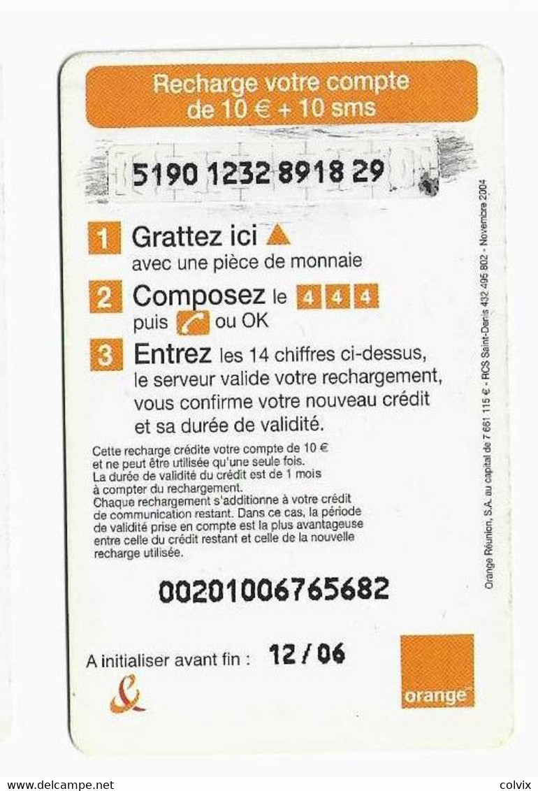 REUNION RECHARGE ORANGE 10€ PALMIER Date 12/06 - Réunion