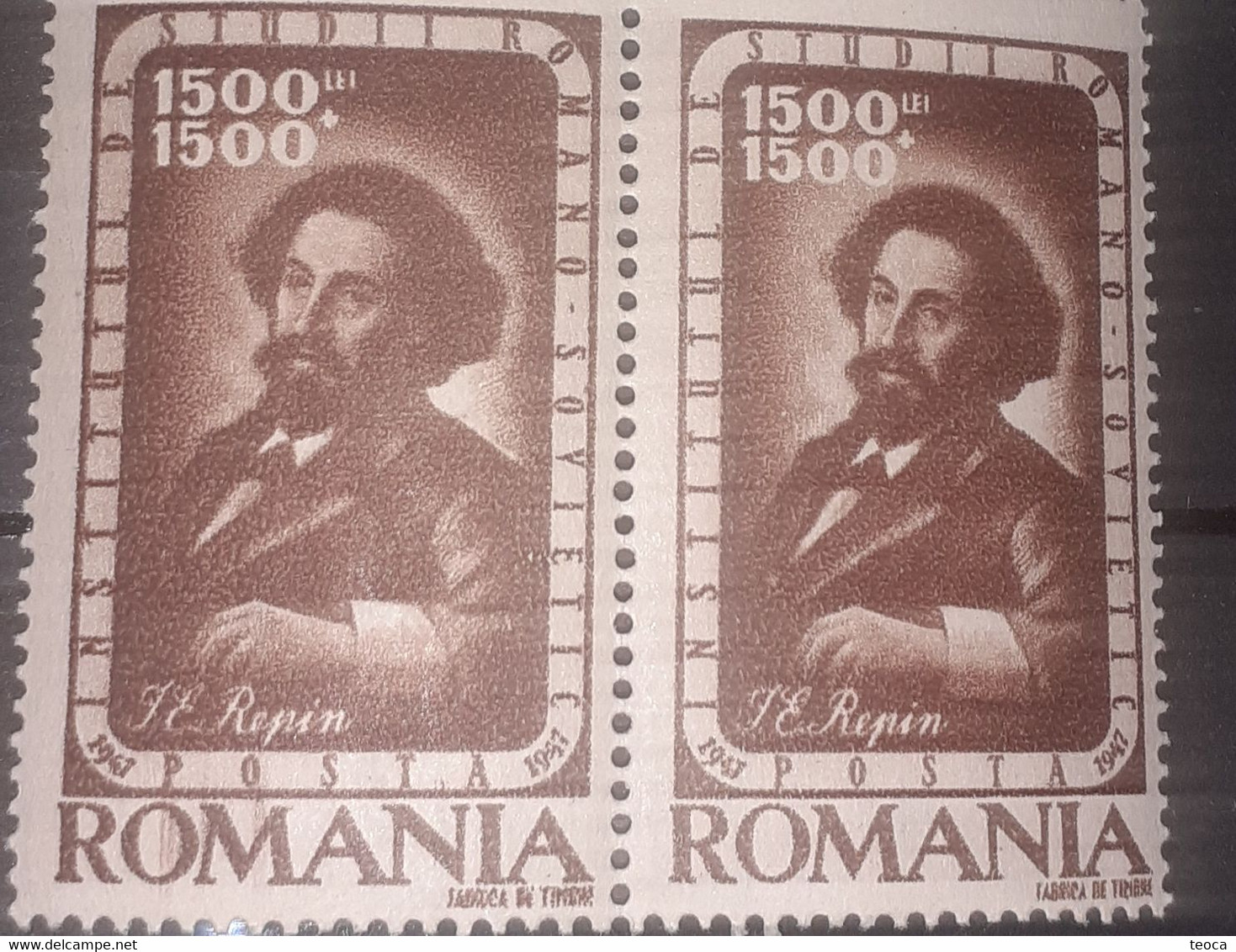 Stamps Errors Romania  1947 Mi 1050, Art Painting Repin With Printed  Double Line Vertical  Color Paar X2 Mnh Unused - Errors, Freaks & Oddities (EFO)