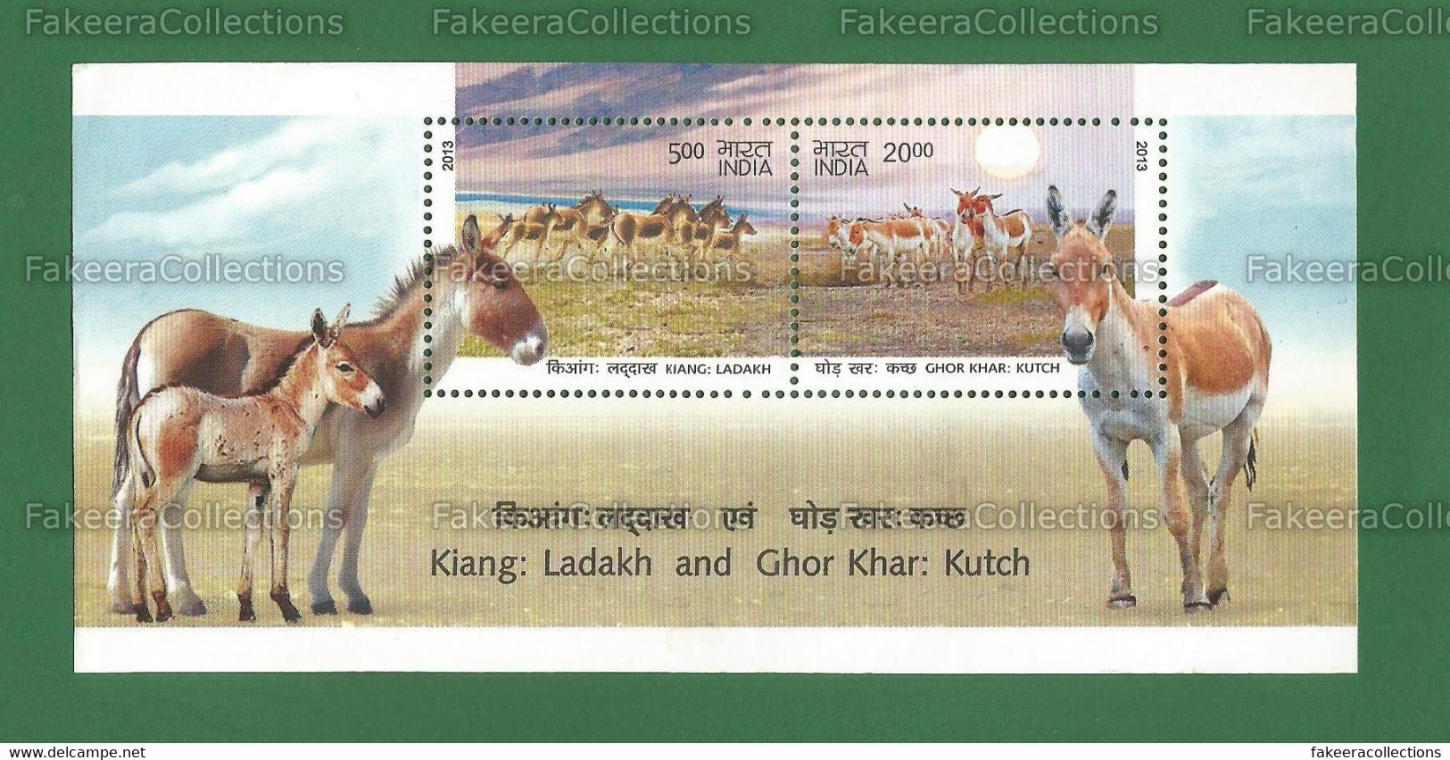 INDIA 2013 Inde Indien - Wild Ass KIANG : LADAKH & GHOR KHAR : KUTCH - MNH ** - Miniature Sheet , Mammals - As Per Scan - Donkeys