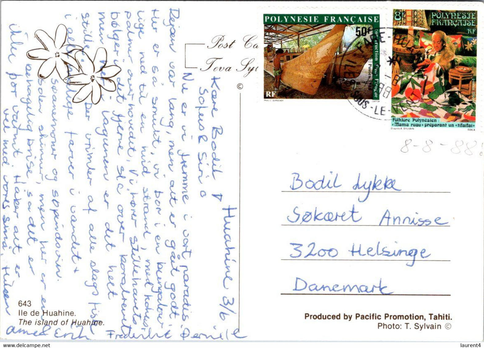 (2 B 37) French Polynesia Posted To Denmark - 1988 - Huahine - Polynésie Française