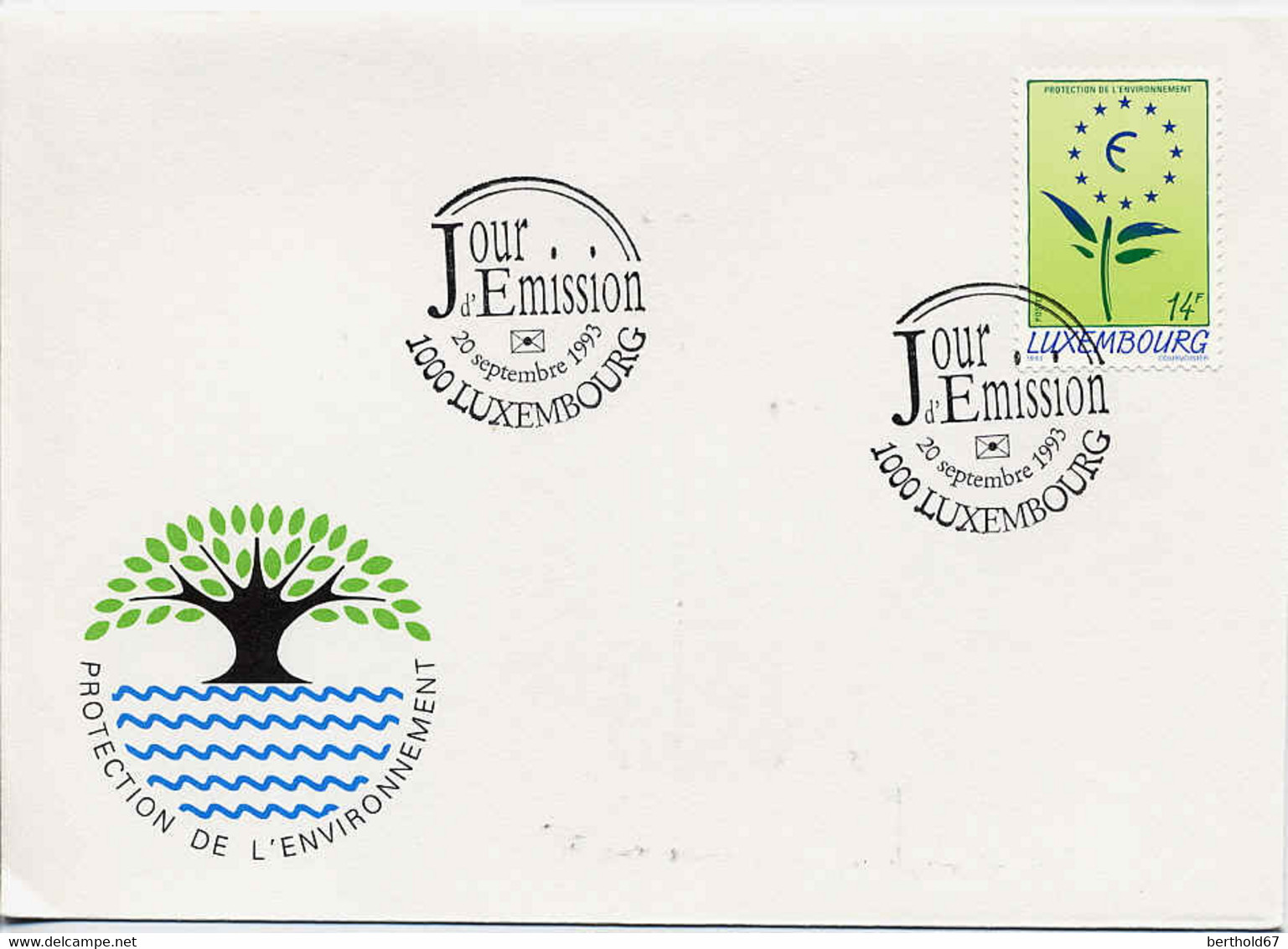 Luxembourg Fdc Obl Yv:1279 Mi: Protection De L'environnement (TB Cachet à Date) 20-sep-1993 - FDC