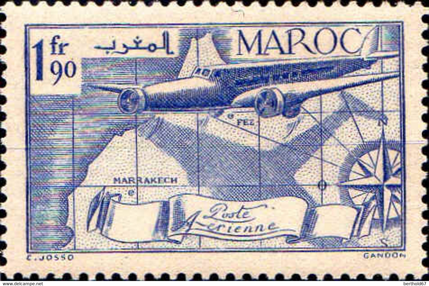 Maroc (Prot.Fr) Avion N** Yv: 45 Mi:178 Fez Marrakech - Poste Aérienne