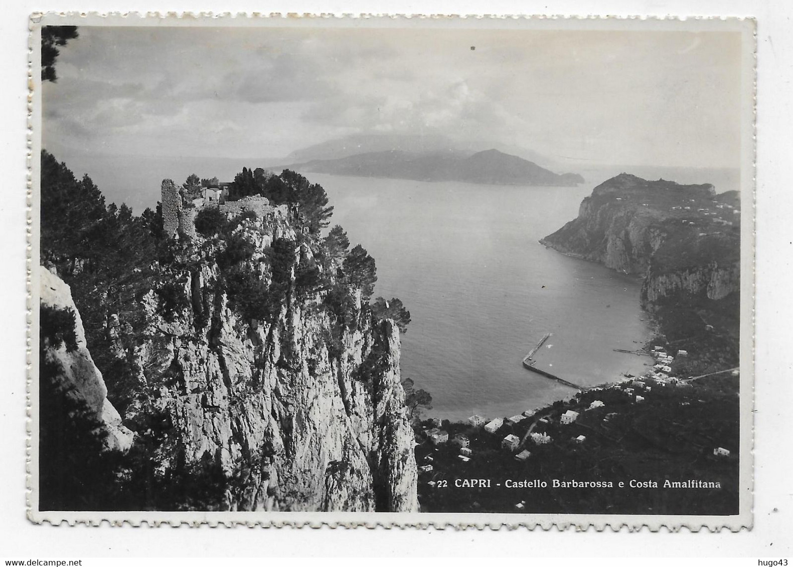 (RECTO / VERSO) CAPRI - N° 22 - CASTELLO BARBAROSSA E COSTA AMALFITANA - BEAUX TIMBRES ET CACHET - CPSM GF - Marano Di Napoli