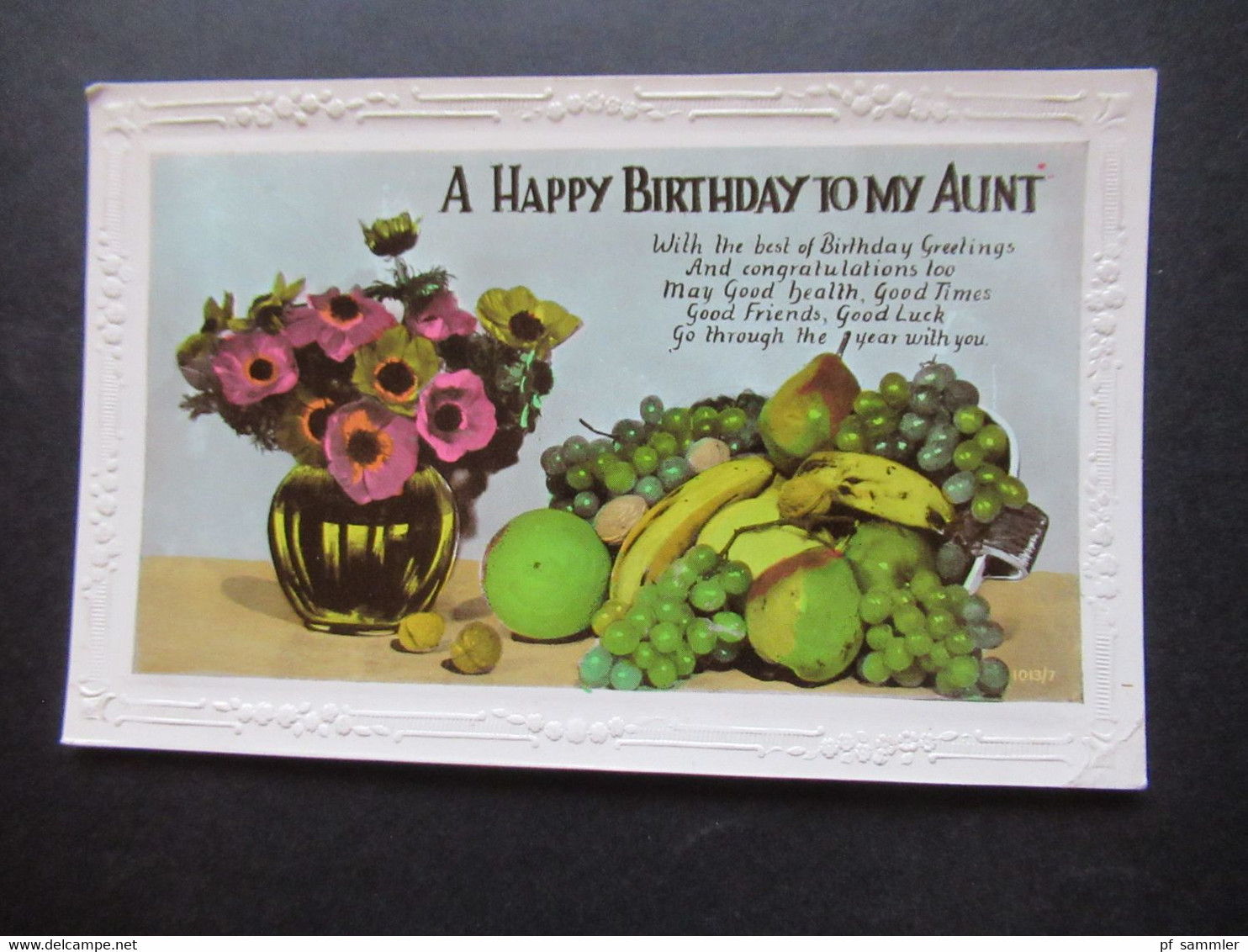 AK GB1938 A Happy Birthday To My Aunt / Birthday Greetings Mit On'bst Und Blumen - Anniversaire