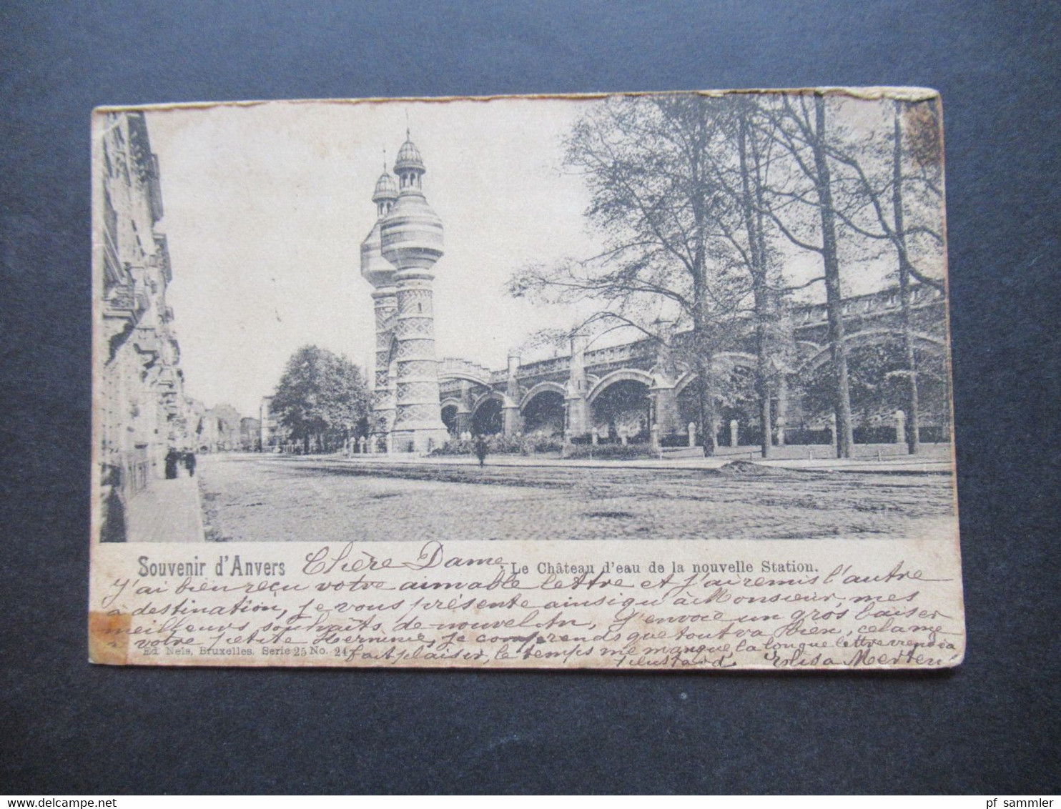 AK Belgien 1902 Souvenir D'Anvers Le Chateau L`eau De La Nouvelle Station Nach Paris Gesendet - Antwerpen