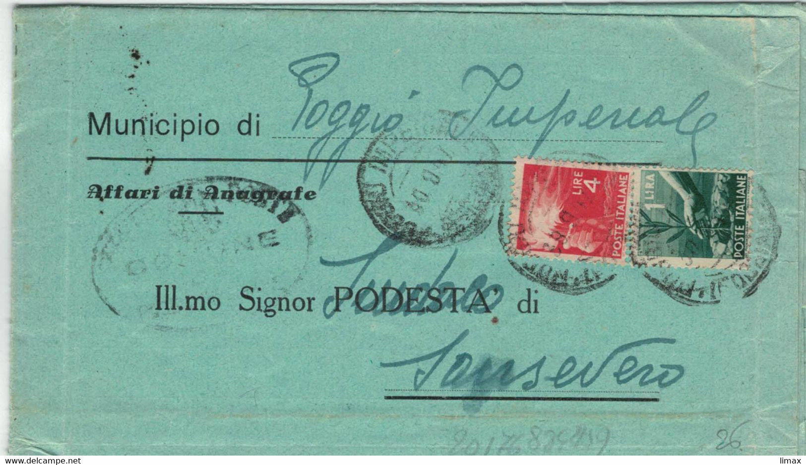 Gemeinde Poggio Imperiale Standesamtliche Angelegenheiten Affari Di Anagrafe 1947 > Sansevero - Mit Rückmeldung - 1946-47 Corpo Polacco Period