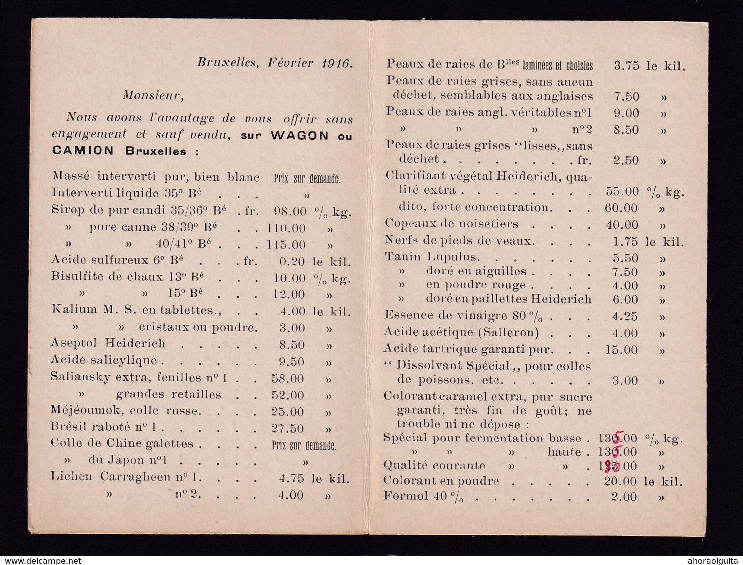 DDAA 253 - IMPRIME TP Germania BRUSSEL 1916 Vers Beco , Brasseur à CHOKIER - Tarif Heiderich , Articles Pour Brasseries - Bières