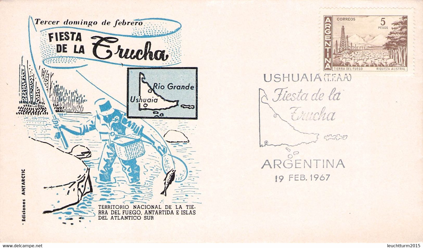 ARGENTINA - SPECIAL COVER 1967 FIESTA DE LA TRUCHA/ USHUAIA / QG159 - Cartas & Documentos