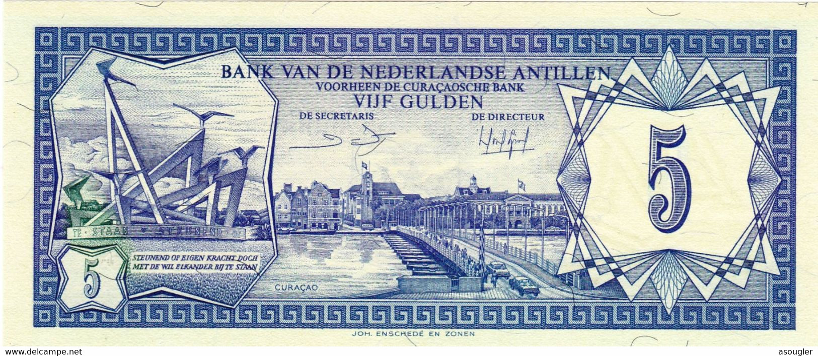 Netherlands Antilles 5 Gulden 1984 UNC P-15b "free Sipping Via Registered Air Mail" - Other & Unclassified