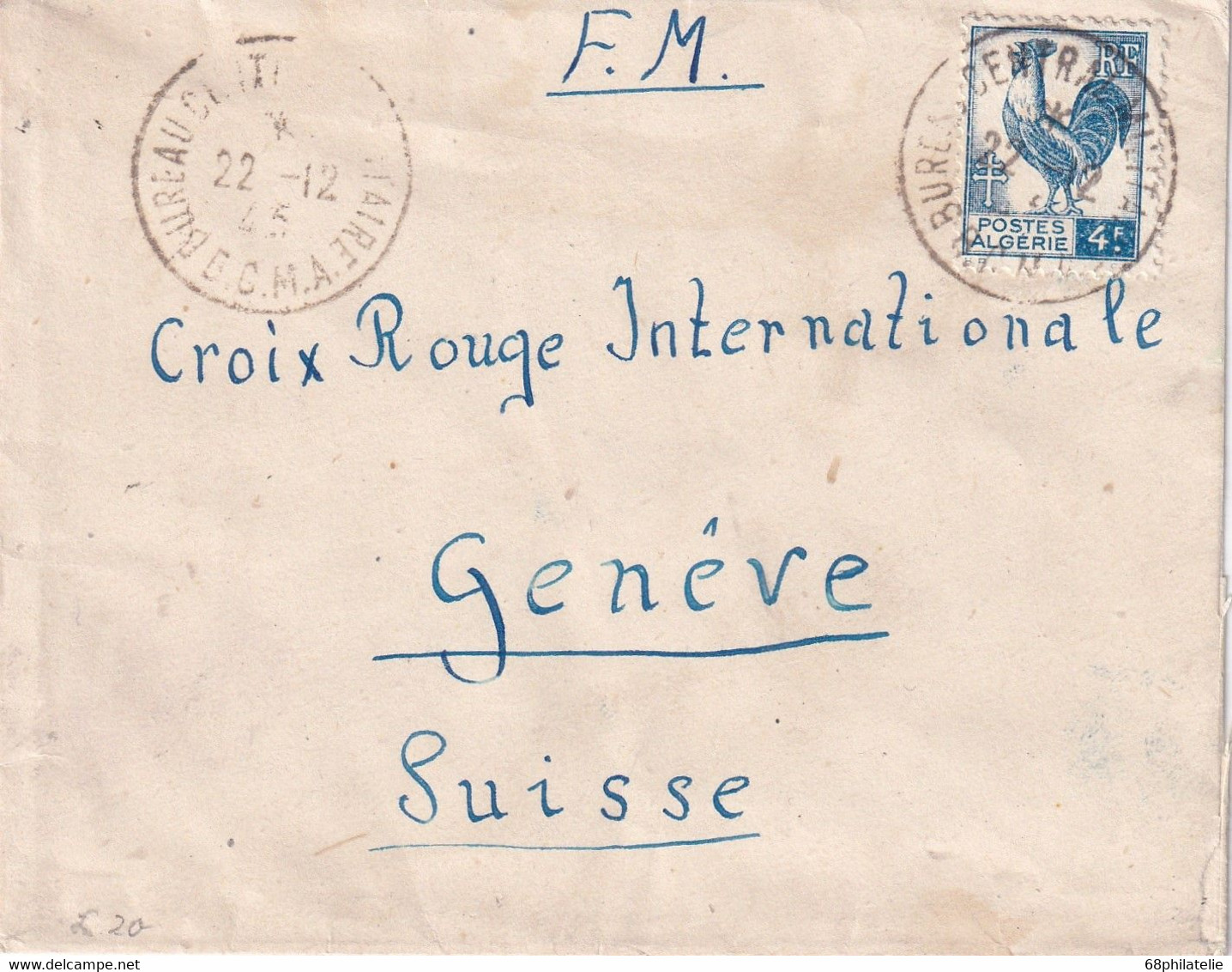 ALGERIE 1945 LETTRE F.M. POUR GENEVE - Storia Postale