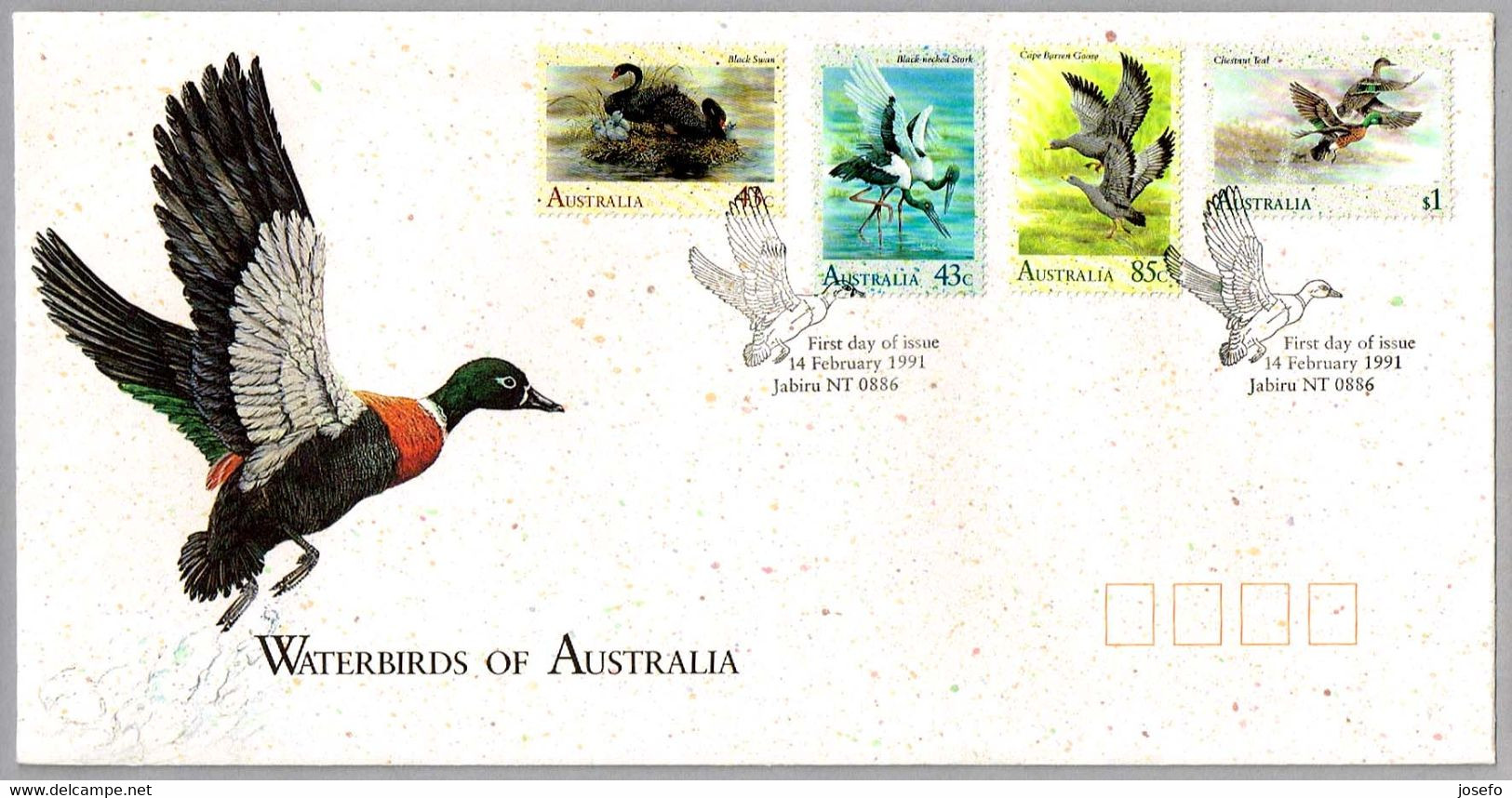 AVES ACUATICAS - WATERBIRDS Of AUSTRALIA. FDC Jabiru NT, Australia, 1991 - Oblitérations & Flammes