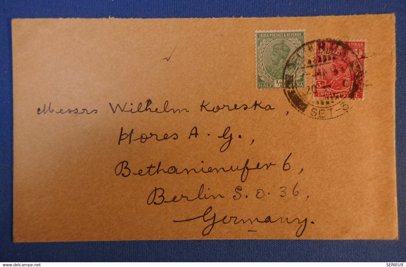 491 INDE LETTRE 1934 NEW DELHI PAR BATEAU POUR BERLIN GERMANY +AFFRANCHISSEMENT PLAISANT - 1936-47  George VI