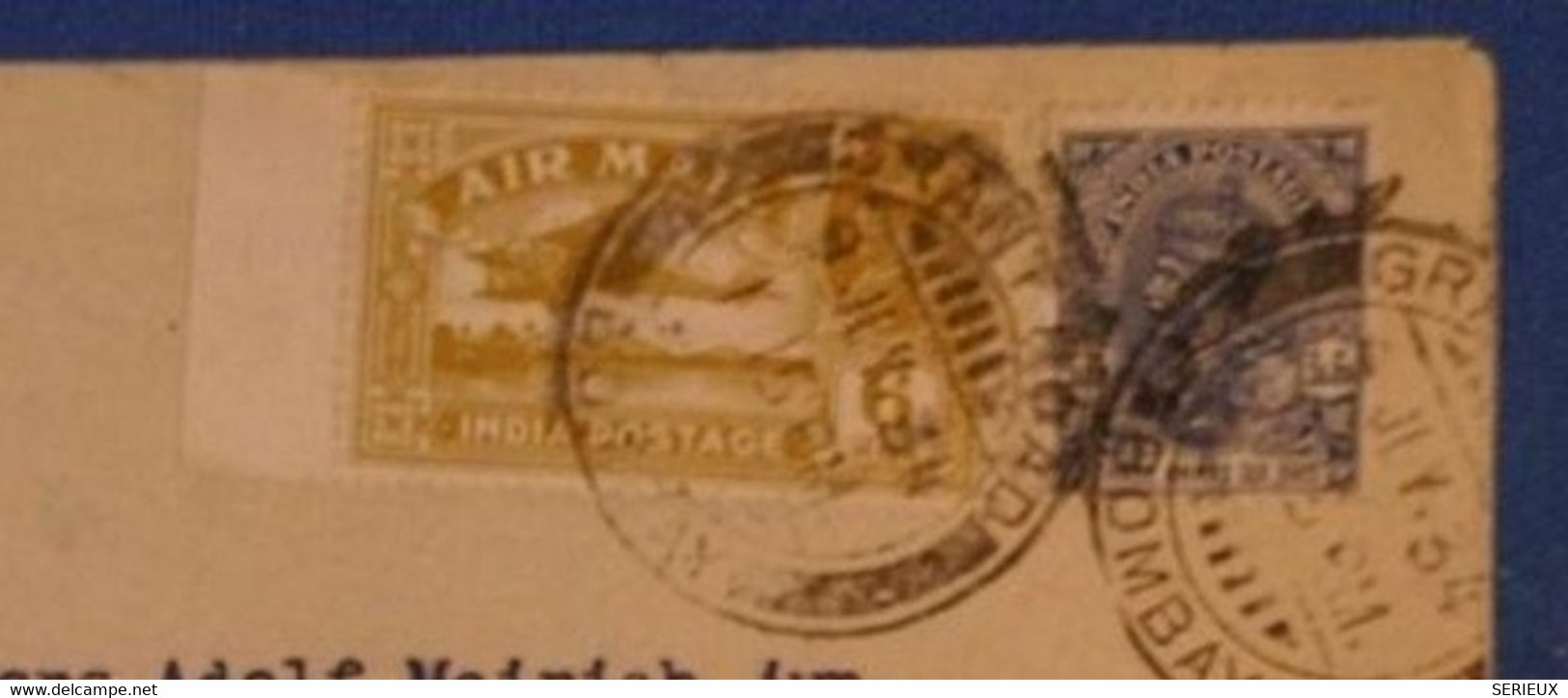 457 INDE BELLE LETTRE 1934 BOMBAY POUR ALLEMAGNE MUNICH +TP BORD DE FEUILLE+ AFFRANCH. INTERESSANT - 1936-47 King George VI