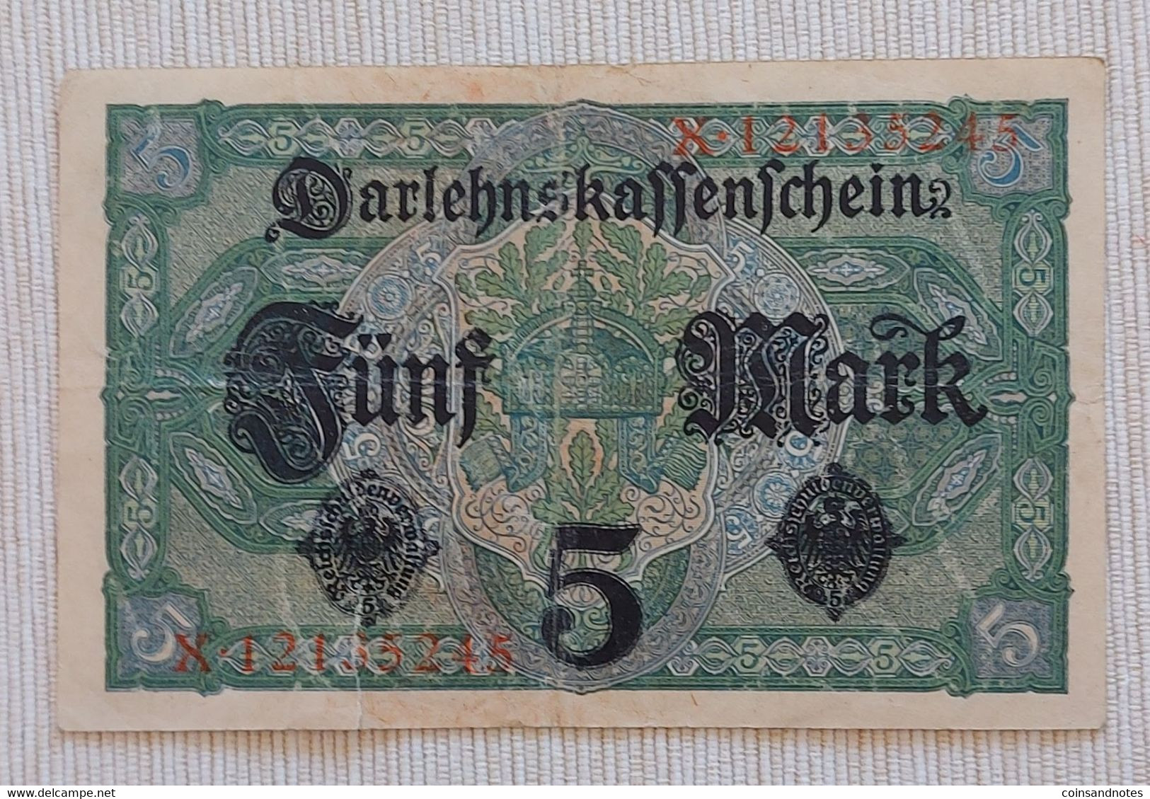 Germany 1917 - 5 Mark - Darlehnskassenschein - No X.12135245 - P# 56b - Near UNC - 5 Mark