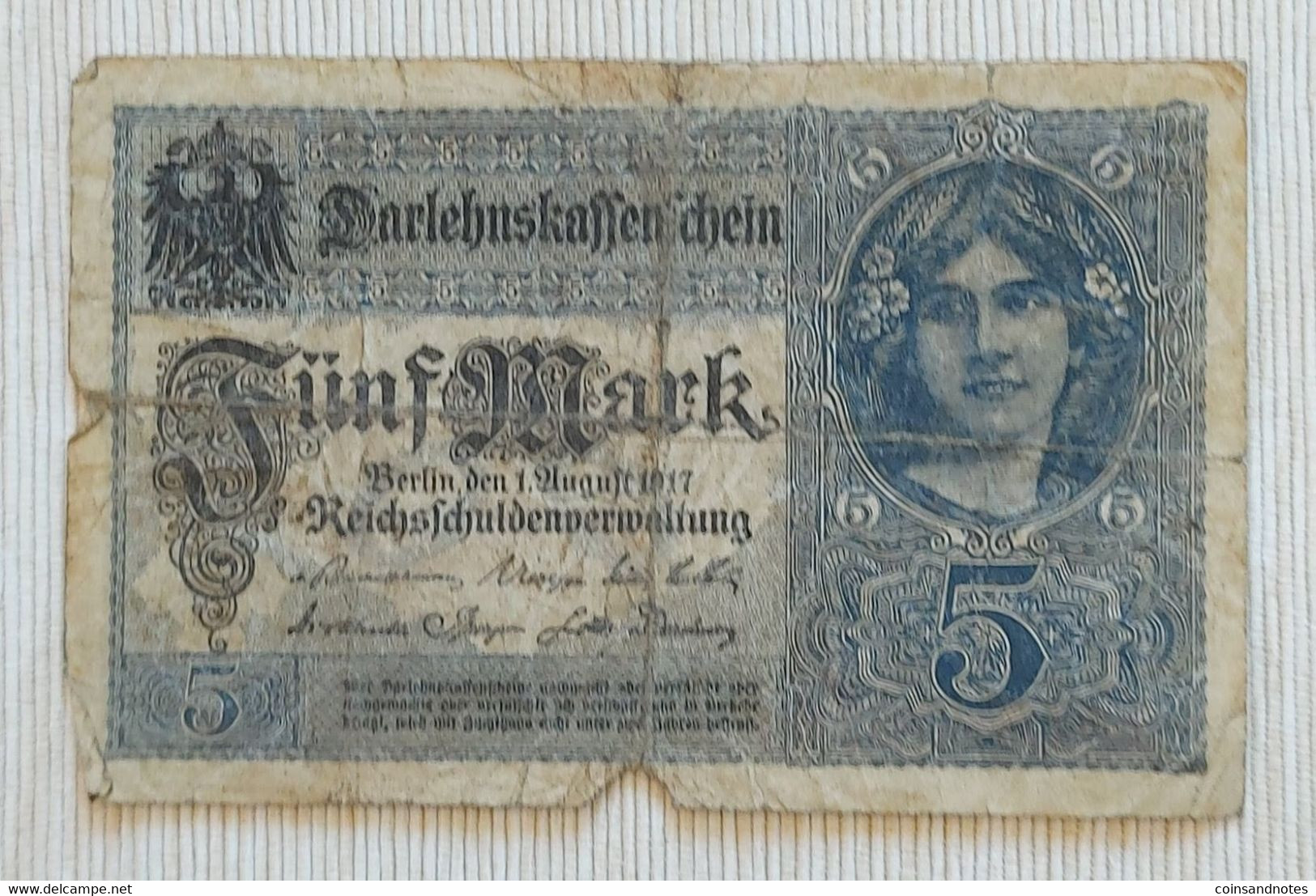 Germany 1917 - 5 Mark - Darlehnskassenschein - No G.16130301 - P# 56b - F - 5 Mark