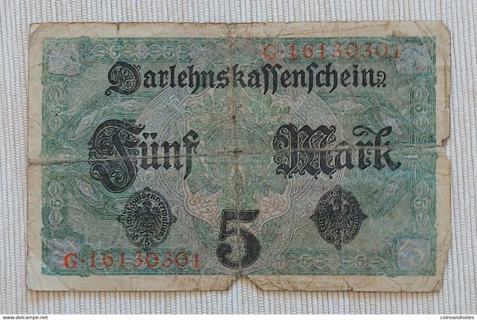 Germany 1917 - 5 Mark - Darlehnskassenschein - No G.16130301 - P# 56b - F - 5 Mark