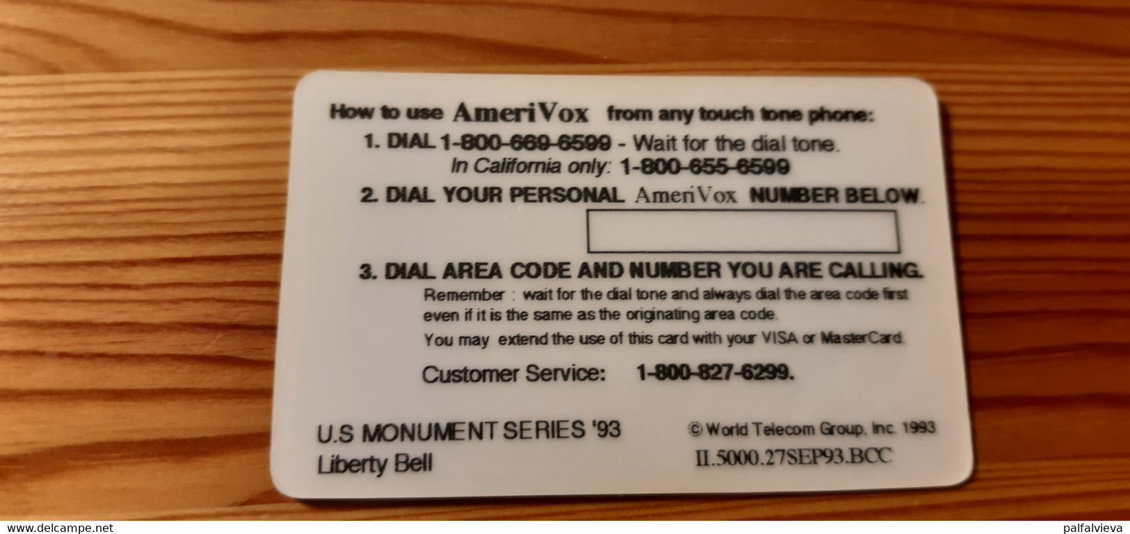 Prepaid Phonecard USA - AmeriVox - Liberty Bell - Amerivox
