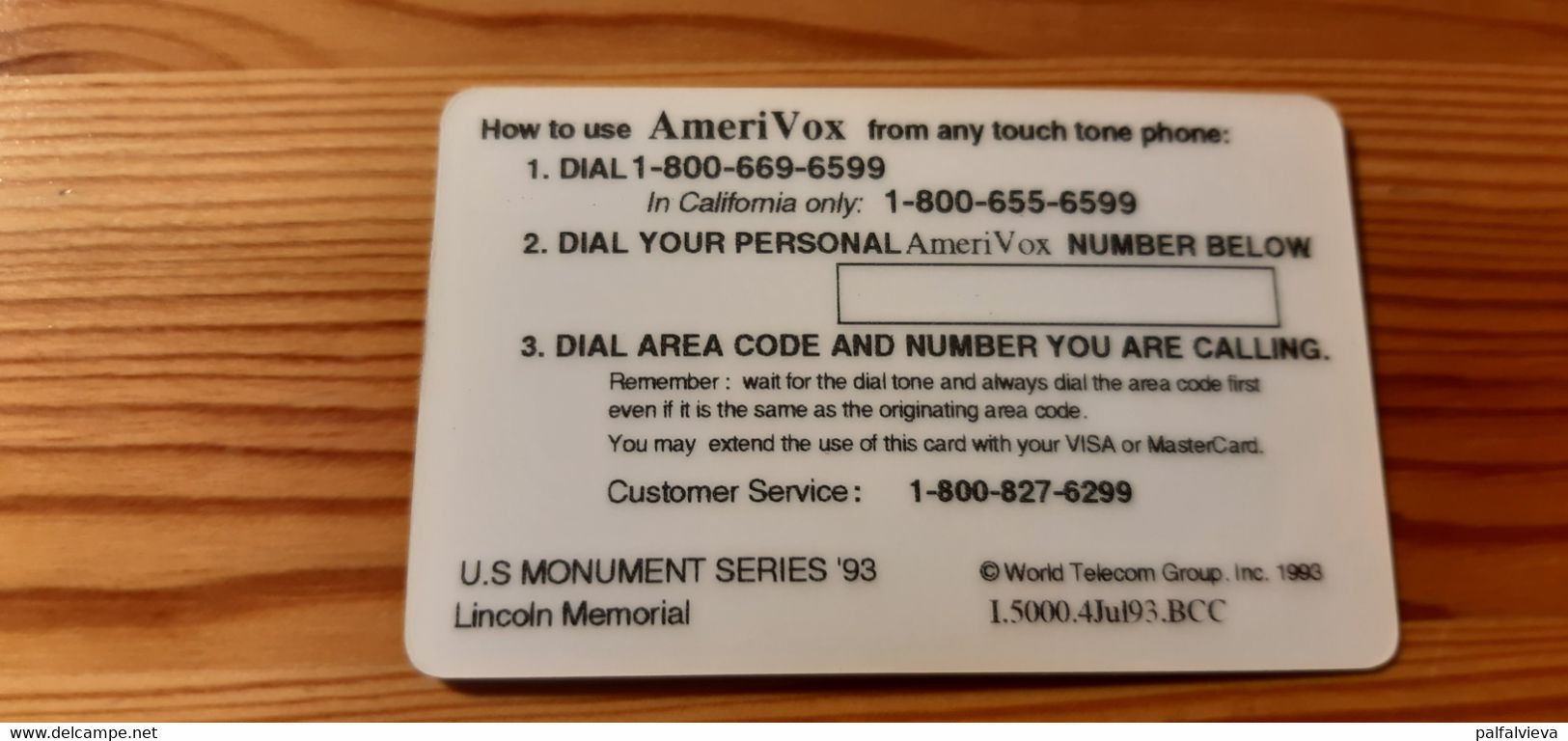 Prepaid Phonecard USA - AmeriVox - Lincoln Memorial - Amerivox