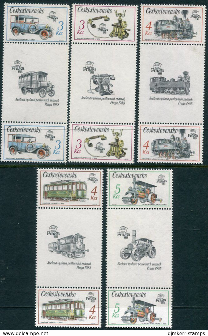 CZECHOSLOVAKIA 1987 PRAGA 88 Technical Monuments Pairs With Label MNH / **.  Michel 2911-15 - Ungebraucht