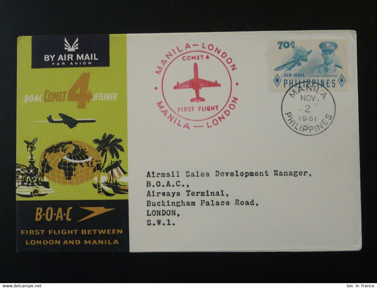 Lettre Premier Vol First Flight Cover Manila Philippines To London Comet Jetliner BOAC 1961 Ref 98416 - Philippines