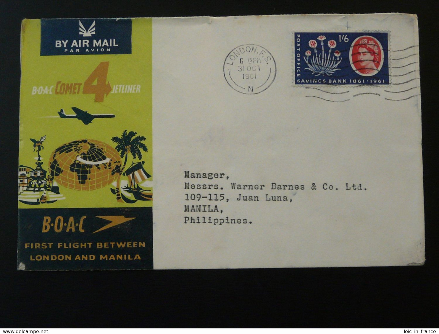 Lettre Premier Vol First Flight Cover London To Manila Philippines Comet Jetliner BOAC 1961 Ref 98418 - Briefe U. Dokumente
