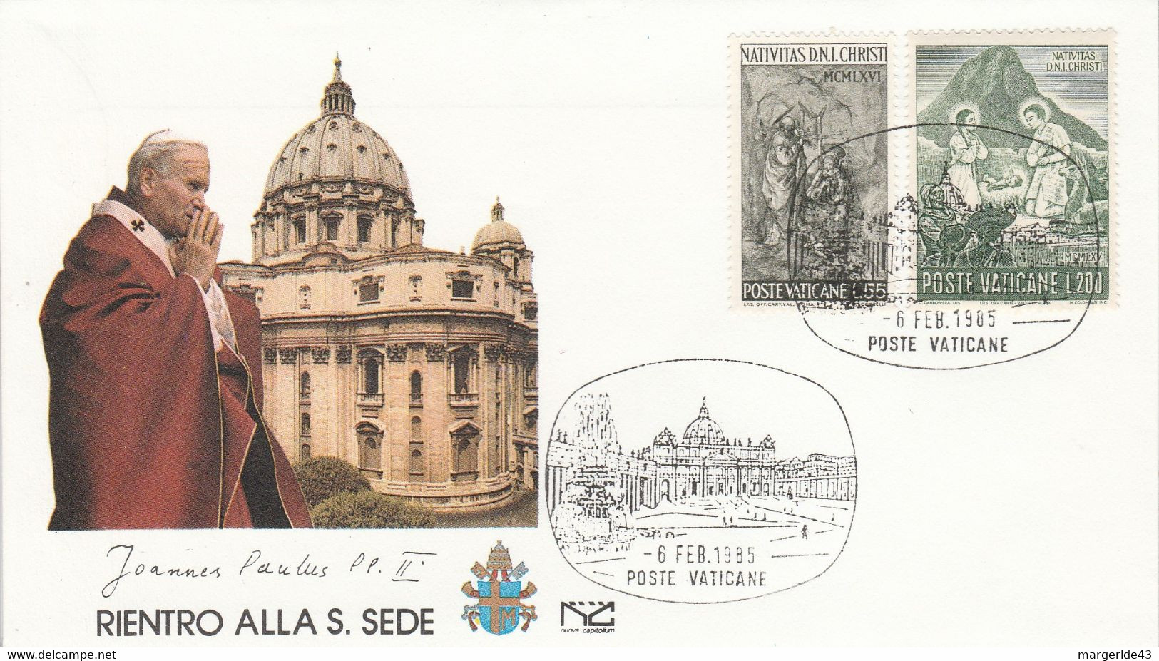 VATICAN 1985 RETOUR PAPE JEAN PAUL II - Franking Machines (EMA)