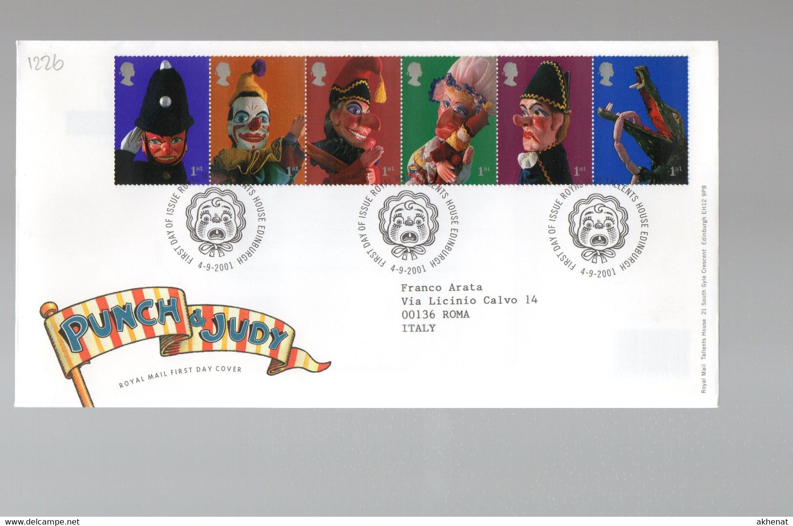 5CRT1226 - GRAN BRETAGNA , FDC Del 4.9.2001  :  PUNCH JUDY - 2001-2010 Em. Décimales