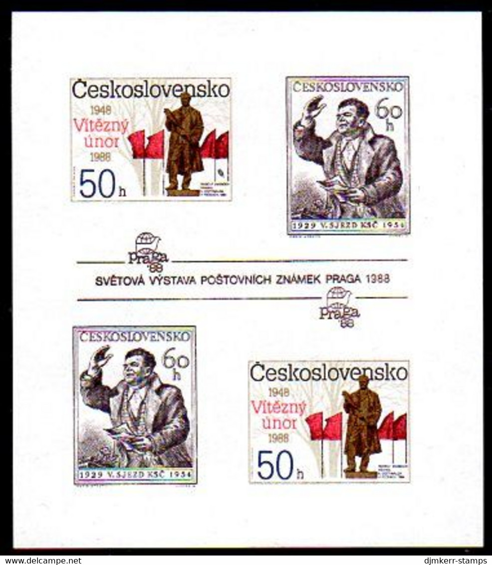 CZECHOSLOVAKIA 1988 Political Anniversaries Imperforate Block MNH / **.  Michel Block 77B - Neufs