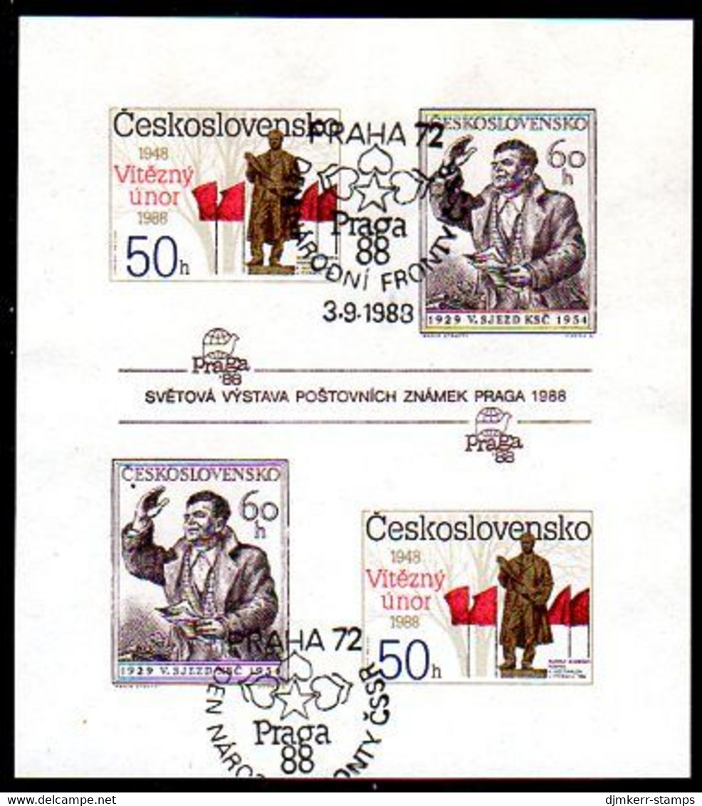 CZECHOSLOVAKIA 1988 Political Anniversaries Imperforate Block Used.  Michel Block 77B - Used Stamps