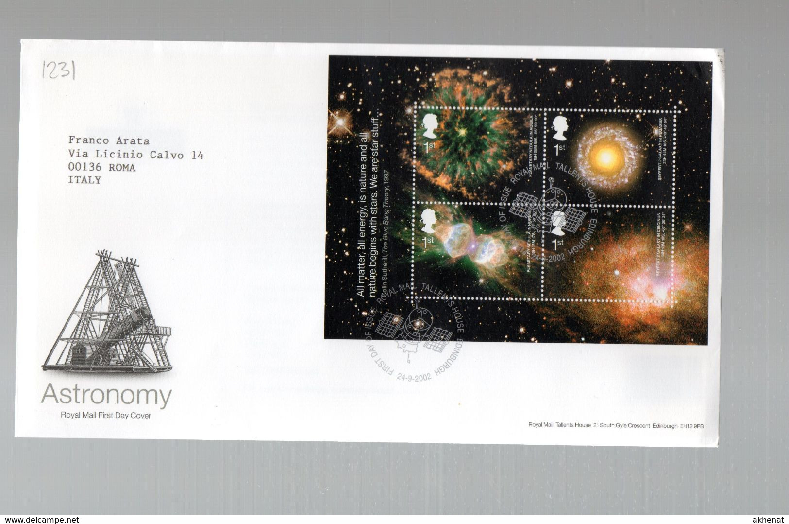 5CRT1231 - GRAN BRETAGNA , FDC Del 24.9.2002  :  ASTRONOMIA - 2001-2010 Em. Décimales