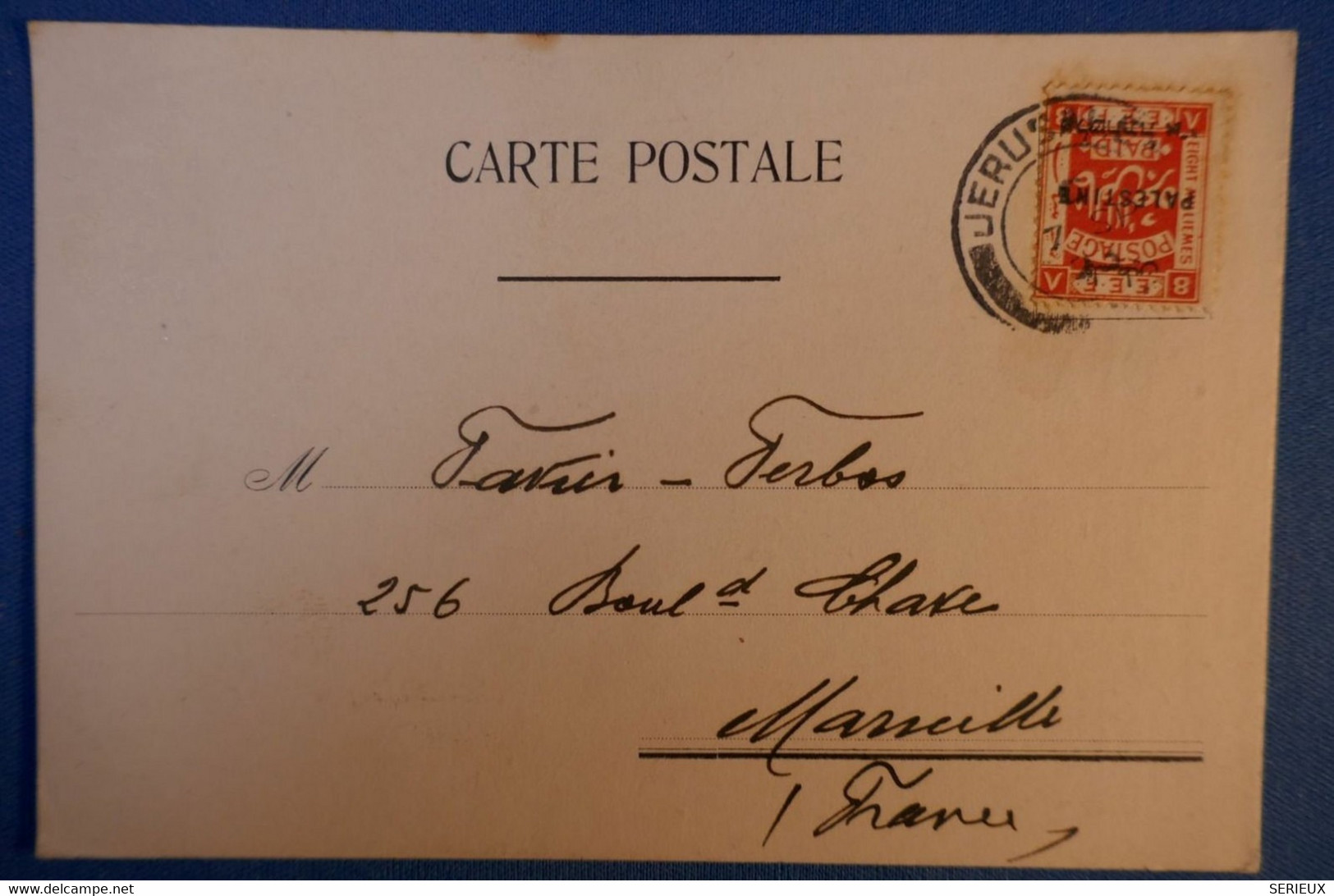 C PALESTINE RARE CARTE 1923 ENGLISH EXPEDITION FORCES JERUSALEM POUR MARSEILLE FRANCE - Britisch-Levant