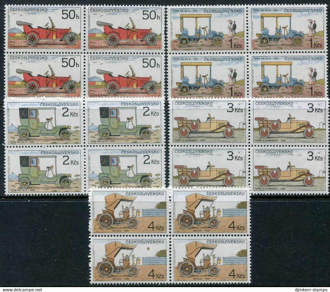 CZECHOSLOVAKIA 1988 Historic Cars Blocks Of 4 MNH / **.   Michel 2947-51 - Unused Stamps