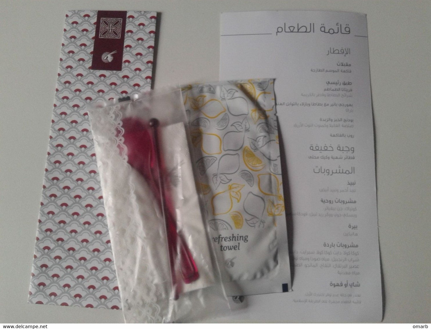 Alt1197 Qatar Airways Menù Colazione Breakfast Refreshing Towel Salvietta Compagnia Aerea Arabic Version - Menus
