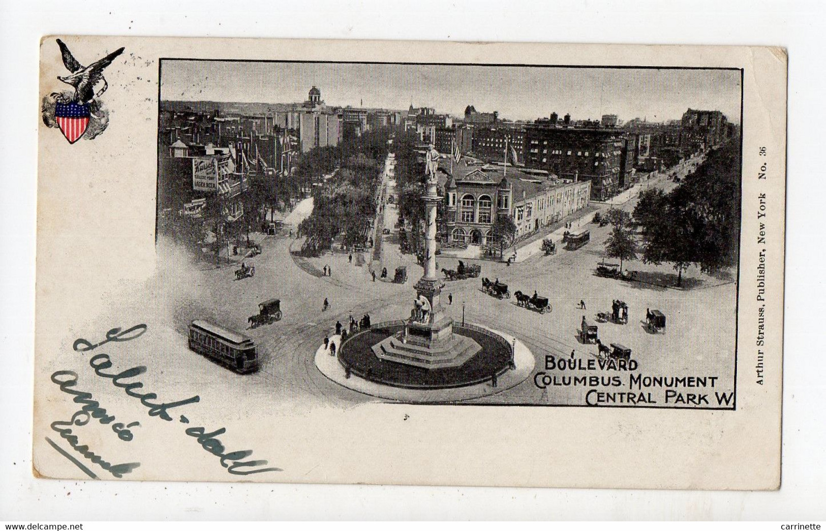 ETATS UNIS - NEW YORK - Central Park - Boulevard Colombus - Carte Privée - Arthur Strauss 1900... - Central Park